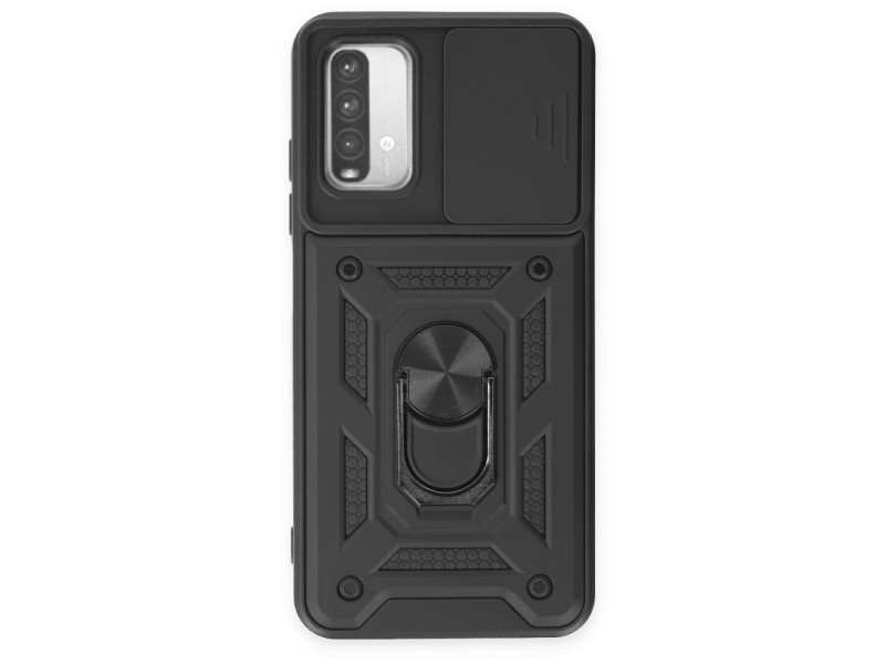 Newface Xiaomi Redmi 9T Kılıf Pars Lens Yüzüklü Silikon - Siyah