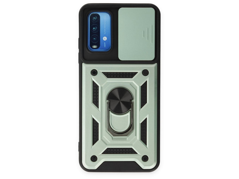 Newface Xiaomi Redmi 9T Kılıf Pars Lens Yüzüklü Silikon - Yeşil
