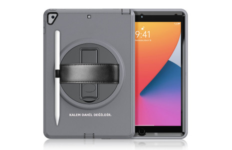 Newface iPad 10.2 (7.nesil) Kılıf Hand Strap Tablet Kılıfı - Gri
