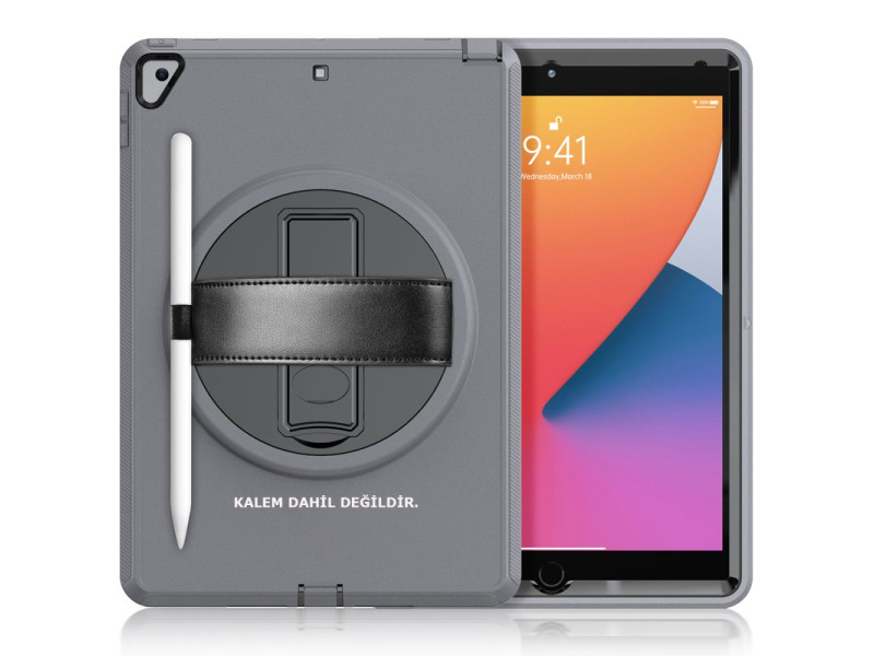 Newface iPad 10.2 (7.nesil) Kılıf Hand Strap Tablet Kılıfı - Gri