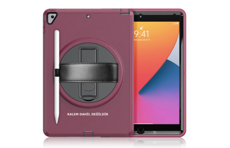 Newface iPad 10.2 (7.nesil) Kılıf Hand Strap Tablet Kılıfı - Mürdüm