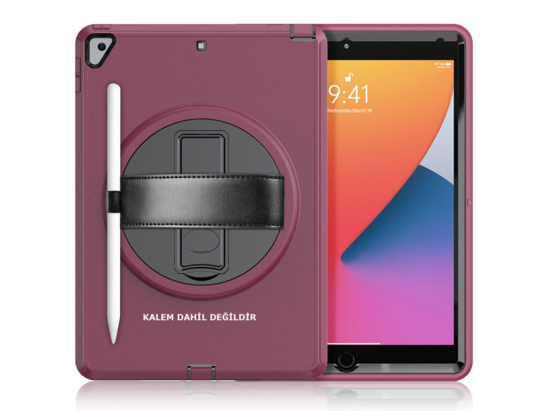 Newface iPad 10.2 (7.nesil) Kılıf Hand Strap Tablet Kılıfı - Mürdüm