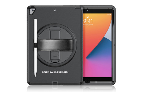 Newface iPad 10.2 (7.nesil) Kılıf Hand Strap Tablet Kılıfı - Siyah
