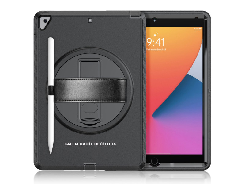 Newface iPad 10.2 (7.nesil) Kılıf Hand Strap Tablet Kılıfı - Siyah