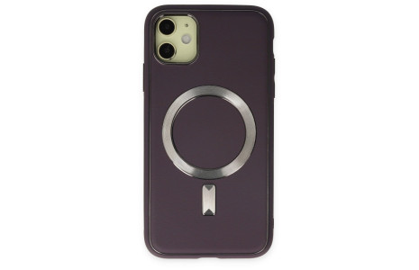 Newface iPhone 11 Kılıf Coco Deri Magneticsafe Silikon - Derin Mor