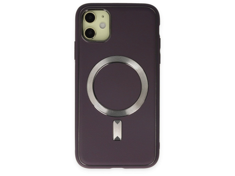 Newface iPhone 11 Kılıf Coco Deri Magneticsafe Silikon - Derin Mor
