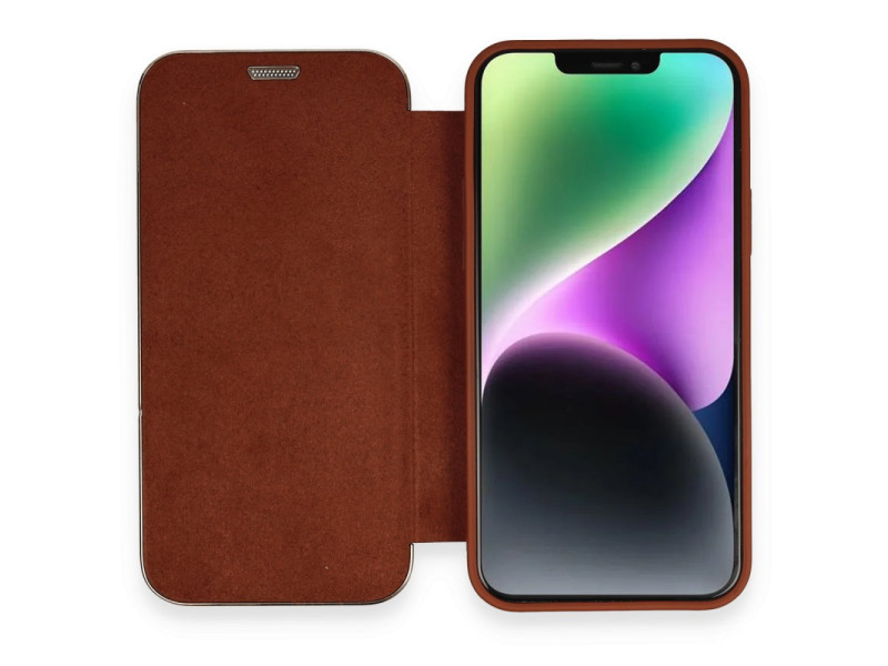 Newface iPhone 12 Kılıf Dolpin Kapaklı - Kahverengi