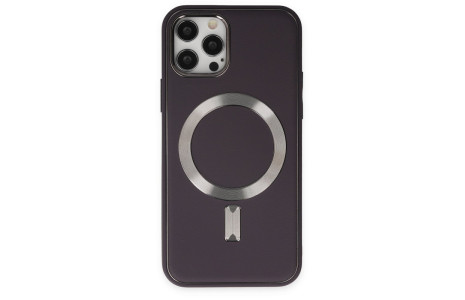 Newface iPhone 12 Pro Kılıf Coco Deri Magneticsafe Silikon - Derin Mor
