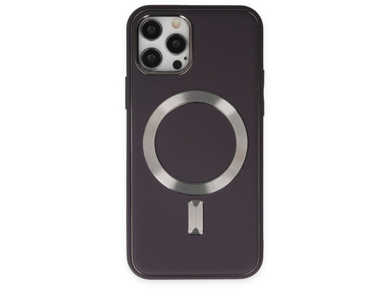 Newface iPhone 12 Pro Kılıf Coco Deri Magneticsafe Silikon - Derin Mor