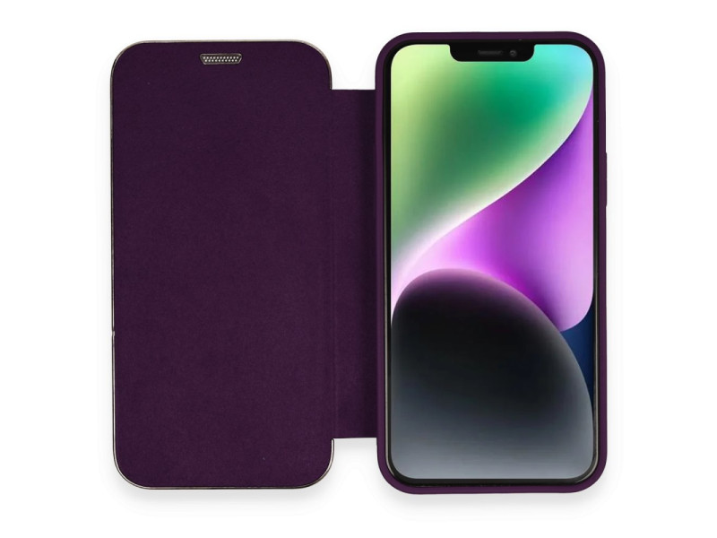 Newface iPhone 12 Pro Kılıf Dolpin Kapaklı - Derin Mor
