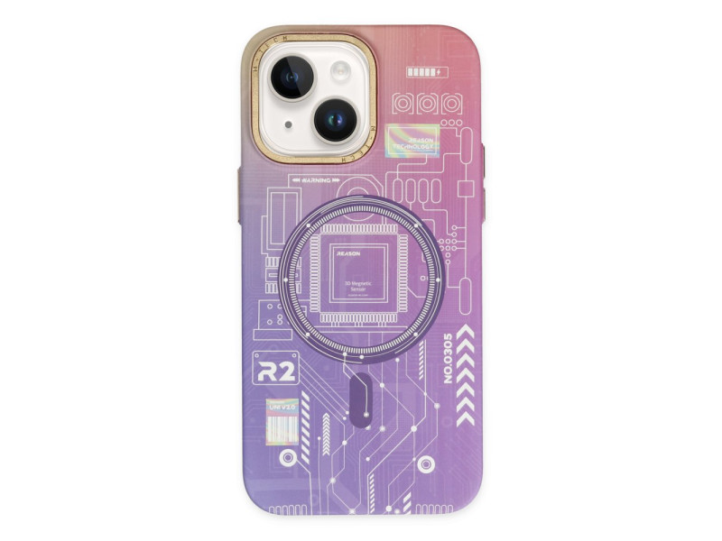 Newface iPhone 13 Kılıf Fosforlu Metal Slim Magneticsafe Kapak - Mor