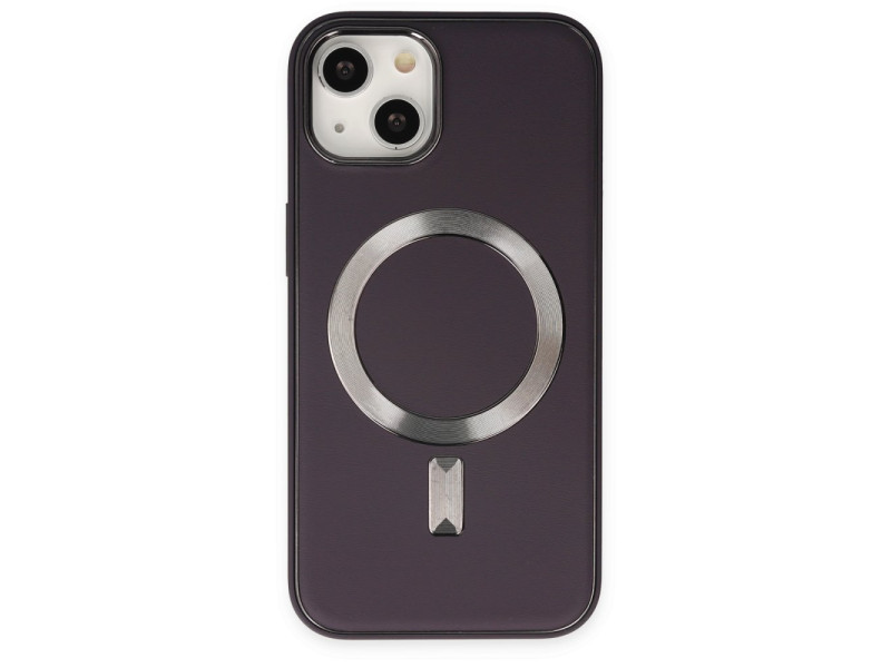 Newface iPhone 14 Kılıf Coco Deri Magneticsafe Silikon - Derin Mor