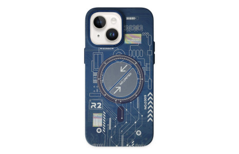 Newface iPhone 14 Kılıf Fosforlu Metal Slim Magneticsafe Kapak - Mavi
