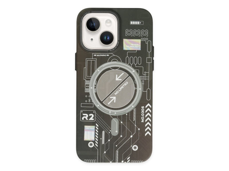 Newface iPhone 14 Kılıf Fosforlu Metal Slim Magneticsafe Kapak - Siyah