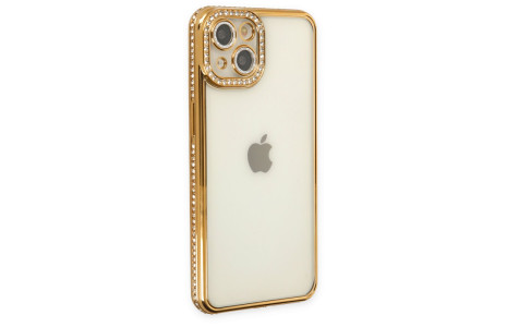 Newface iPhone 14 Kılıf Joke Taşlı Silikon - Gold