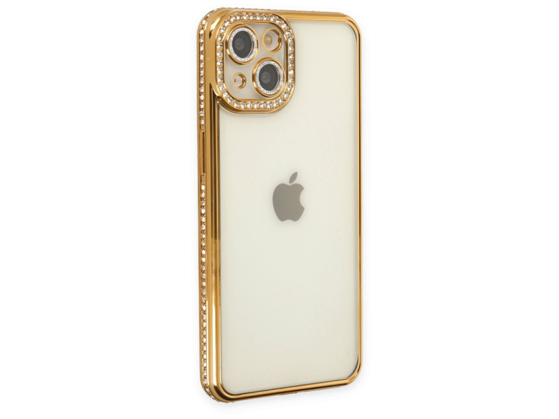 Newface iPhone 14 Kılıf Joke Taşlı Silikon - Gold