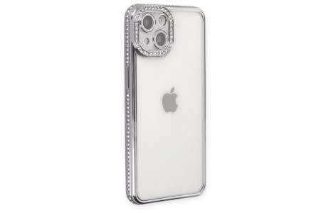 Newface iPhone 14 Kılıf Joke Taşlı Silikon - Gümüş