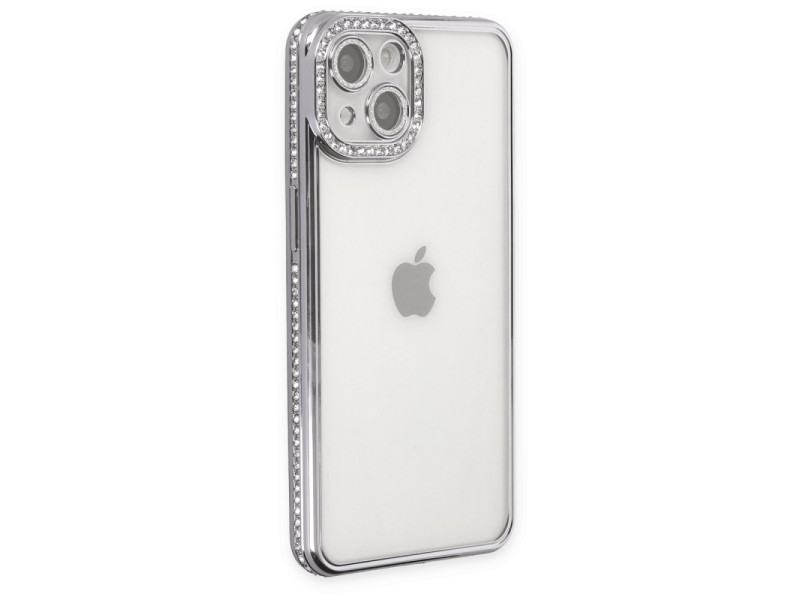 Newface iPhone 14 Kılıf Joke Taşlı Silikon - Gümüş