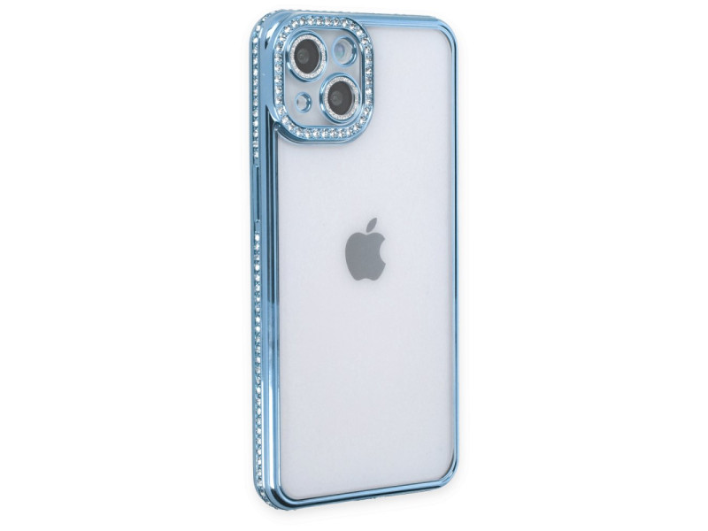 Newface iPhone 14 Kılıf Joke Taşlı Silikon - Mavi