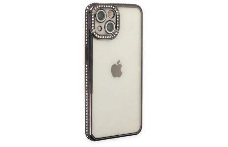 Newface iPhone 14 Kılıf Joke Taşlı Silikon - Siyah