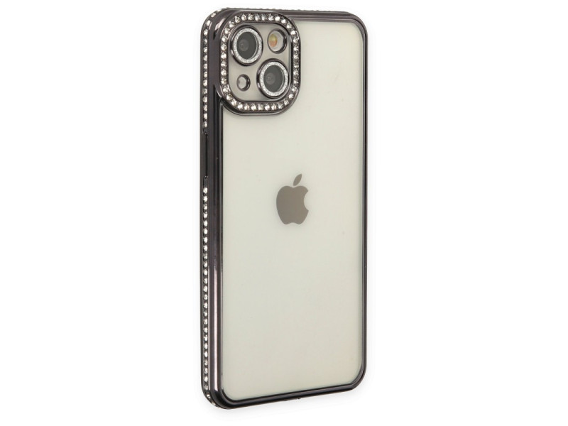 Newface iPhone 14 Kılıf Joke Taşlı Silikon - Siyah