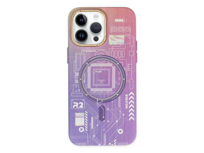 Newface iPhone 14 Pro Kılıf Fosforlu Metal Slim Magneticsafe Kapak - Mor