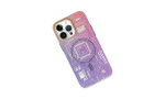 Newface iPhone 14 Pro Kılıf Fosforlu Metal Slim Magneticsafe Kapak - Mor