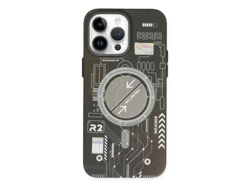 Newface iPhone 14 Pro Kılıf Fosforlu Metal Slim Magneticsafe Kapak - Siyah