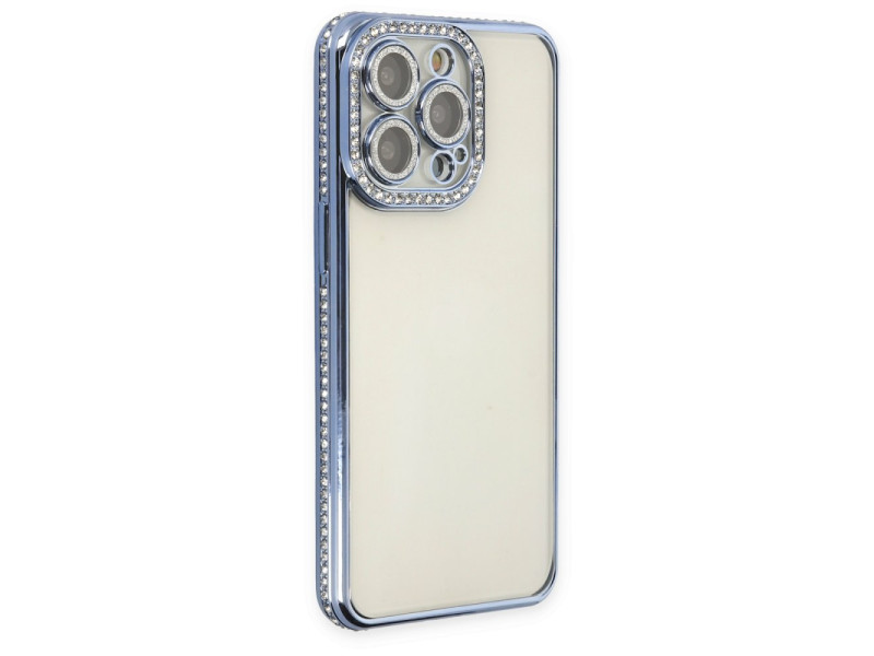 Newface iPhone 14 Pro Kılıf Joke Taşlı Silikon - Mavi