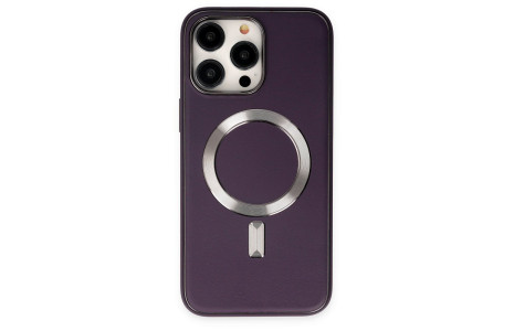 Newface iPhone 14 Pro Max Kılıf Coco Deri Magneticsafe Silikon - Derin Mor