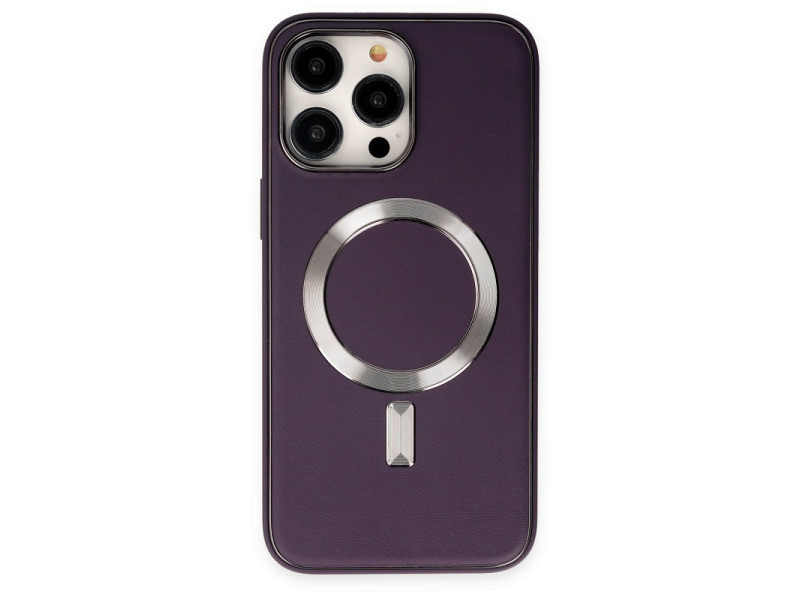 Newface iPhone 14 Pro Max Kılıf Coco Deri Magneticsafe Silikon - Derin Mor