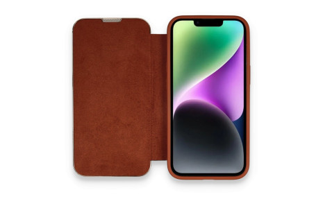 Newface iPhone 14 Pro Max Kılıf Dolpin Kapaklı - Kahverengi