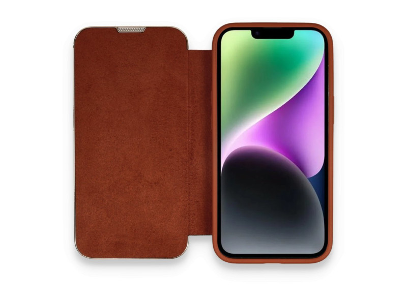 Newface iPhone 14 Pro Max Kılıf Dolpin Kapaklı - Kahverengi