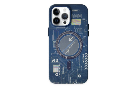 Newface iPhone 14 Pro Max Kılıf Fosforlu Metal Slim Magneticsafe Kapak - Mavi