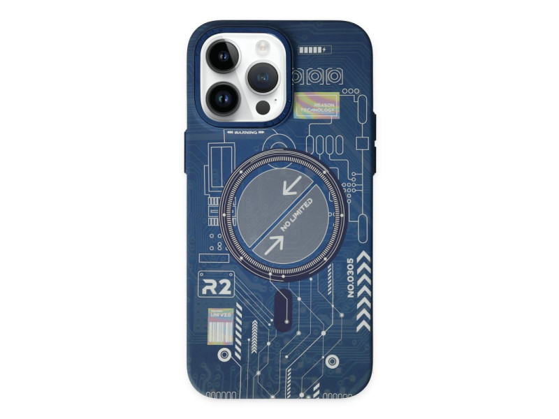 Newface iPhone 14 Pro Max Kılıf Fosforlu Metal Slim Magneticsafe Kapak - Mavi