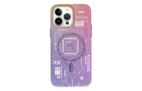 Newface iPhone 14 Pro Max Kılıf Fosforlu Metal Slim Magneticsafe Kapak - Mor