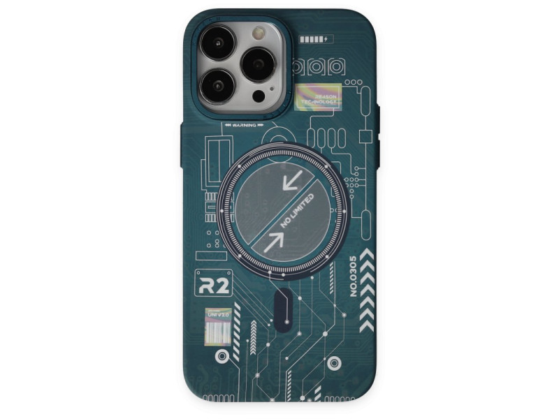Newface iPhone 14 Pro Max Kılıf Fosforlu Metal Slim Magneticsafe Kapak - Yeşil