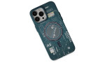 Newface iPhone 14 Pro Max Kılıf Fosforlu Metal Slim Magneticsafe Kapak - Yeşil