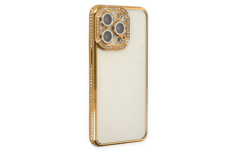 Newface iPhone 14 Pro Max Kılıf Joke Taşlı Silikon - Gold