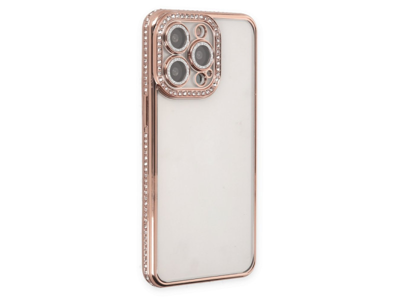 Newface iPhone 14 Pro Max Kılıf Joke Taşlı Silikon - Pembe