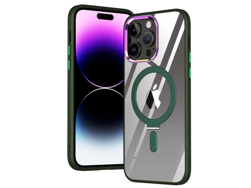 Newface iPhone 14 Pro Max Kılıf Mudo Magneticsafe Standlı Kapak - Köknar Yeşili
