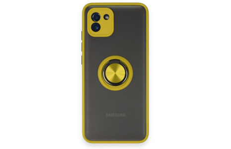 Newface Samsung Galaxy A03 Kılıf Montreal Yüzüklü Silikon Kapak - Sarı