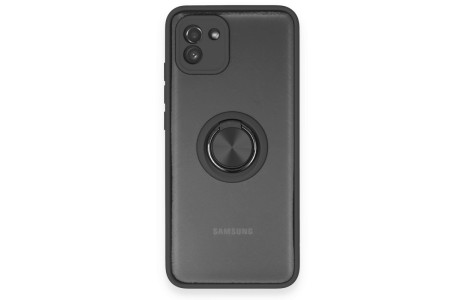 Newface Samsung Galaxy A03 Kılıf Montreal Yüzüklü Silikon Kapak - Siyah