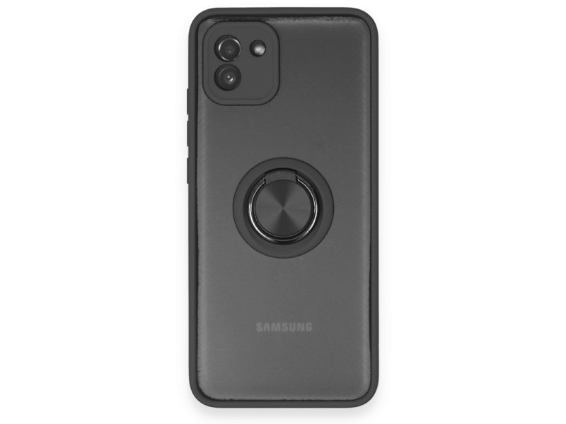 Newface Samsung Galaxy A03 Kılıf Montreal Yüzüklü Silikon Kapak - Siyah