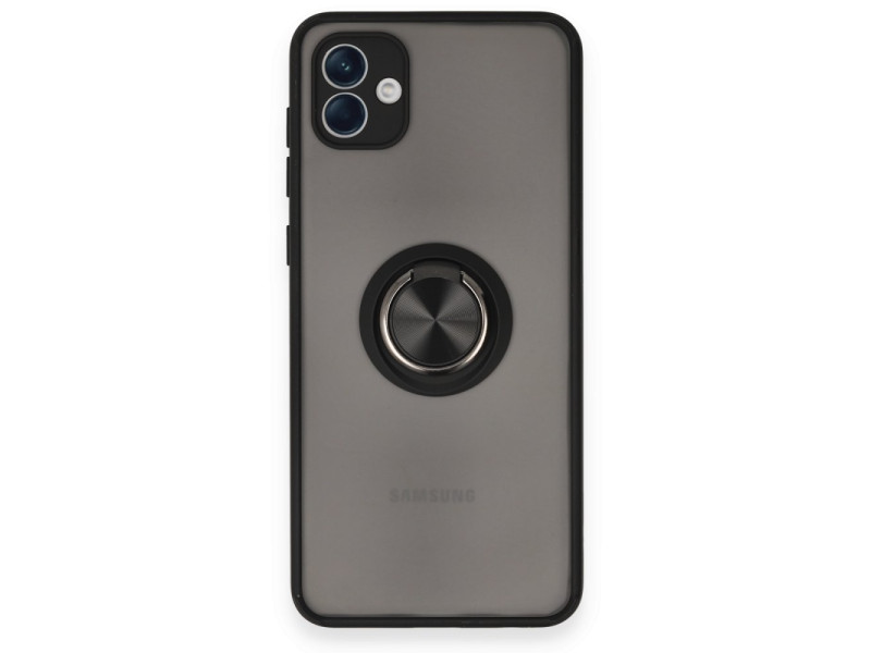 Newface Samsung Galaxy A04 Kılıf Montreal Yüzüklü Silikon Kapak - Siyah