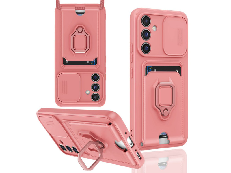 Newface Samsung Galaxy A14 4G Kılıf Zuma Kartvizitli Yüzüklü Silikon - Pembe