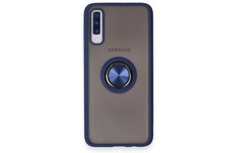 Newface Samsung Galaxy A70 Kılıf Montreal Yüzüklü Silikon Kapak - Lacivert