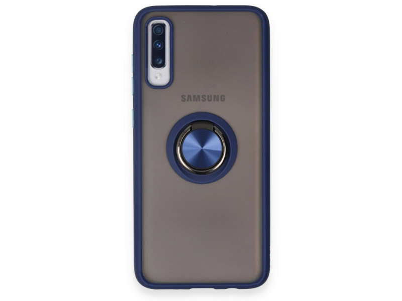 Newface Samsung Galaxy A70 Kılıf Montreal Yüzüklü Silikon Kapak - Lacivert