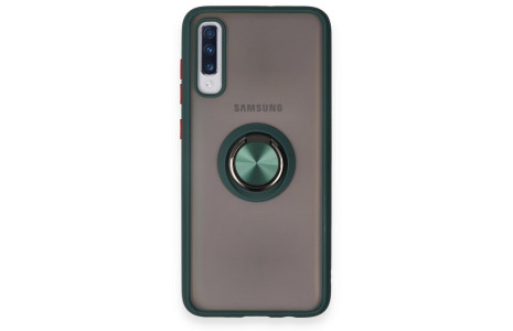 Newface Samsung Galaxy A70 Kılıf Montreal Yüzüklü Silikon Kapak - Yeşil