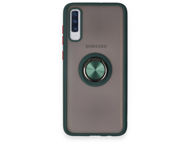 Newface Samsung Galaxy A70 Kılıf Montreal Yüzüklü Silikon Kapak - Yeşil